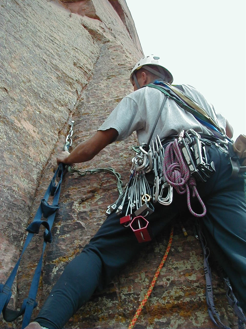 Jared Nielson ascending the “Wood Flute” above the pitch one belay station.