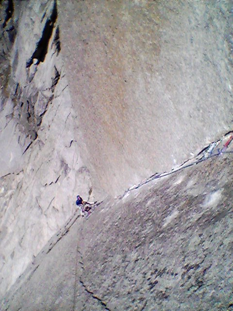 Looking down the Red Spear, a 5.12- tips corner.