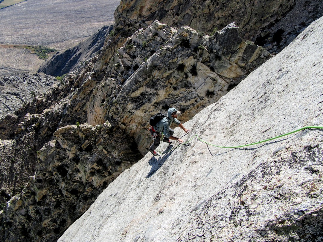 Andrew Soleman coming up pitch seven during the first ascent of the Rattler (IV 5.11 R) on the southeast buttress of Cobbler’s Bench Tower. 