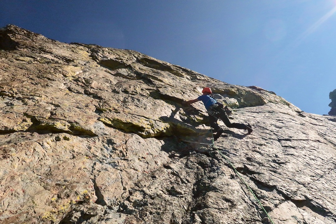 Josh Lavigne on the south face of Stoltmann Tower (350m, 5.11a).  