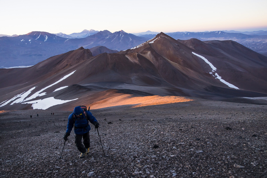 Ascending the west slopes of Volcán del Toro (5,935m), what may have been the highest untrodden summit in Chile. 