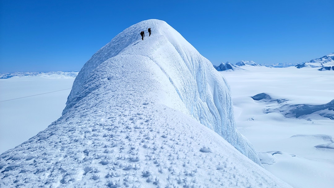 Approaching the summit of Cerro Ilse Von Rentzell (2,506m) for its second ascent and first ski descent via the east face. 