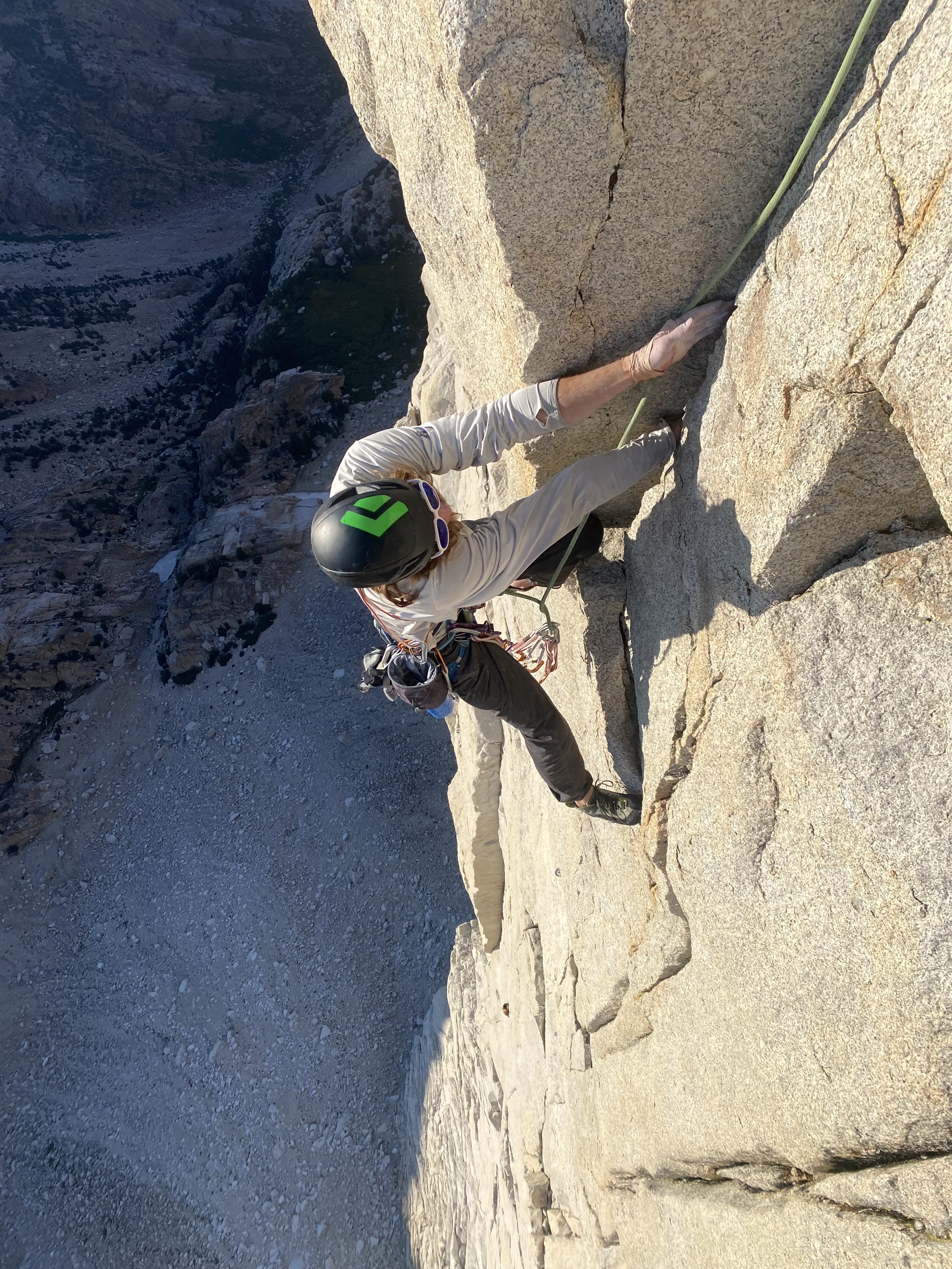 Chase Leary following Pitch 11 (5.12b), high on the 12-pitch Choose Joy on the Incredible Hulk. 