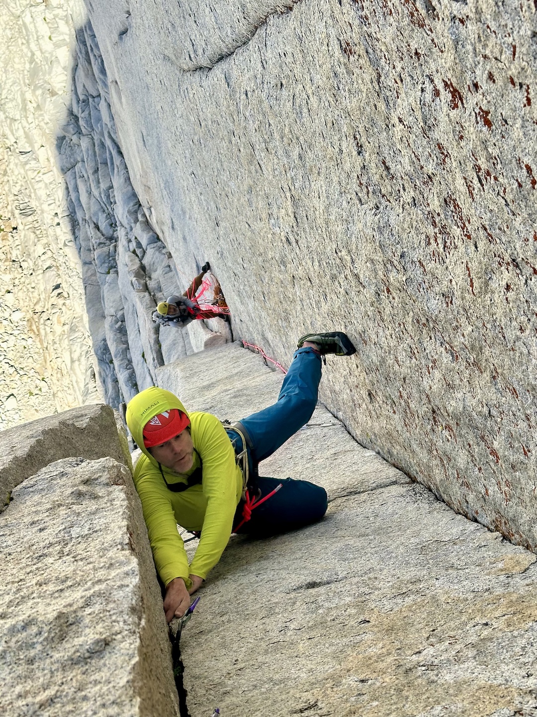 Jarod Sickler in the bomb-bay chimney on the 5.11c fourth pitch of Infinity Gauntlet (12 pitches, IV 5.11d).