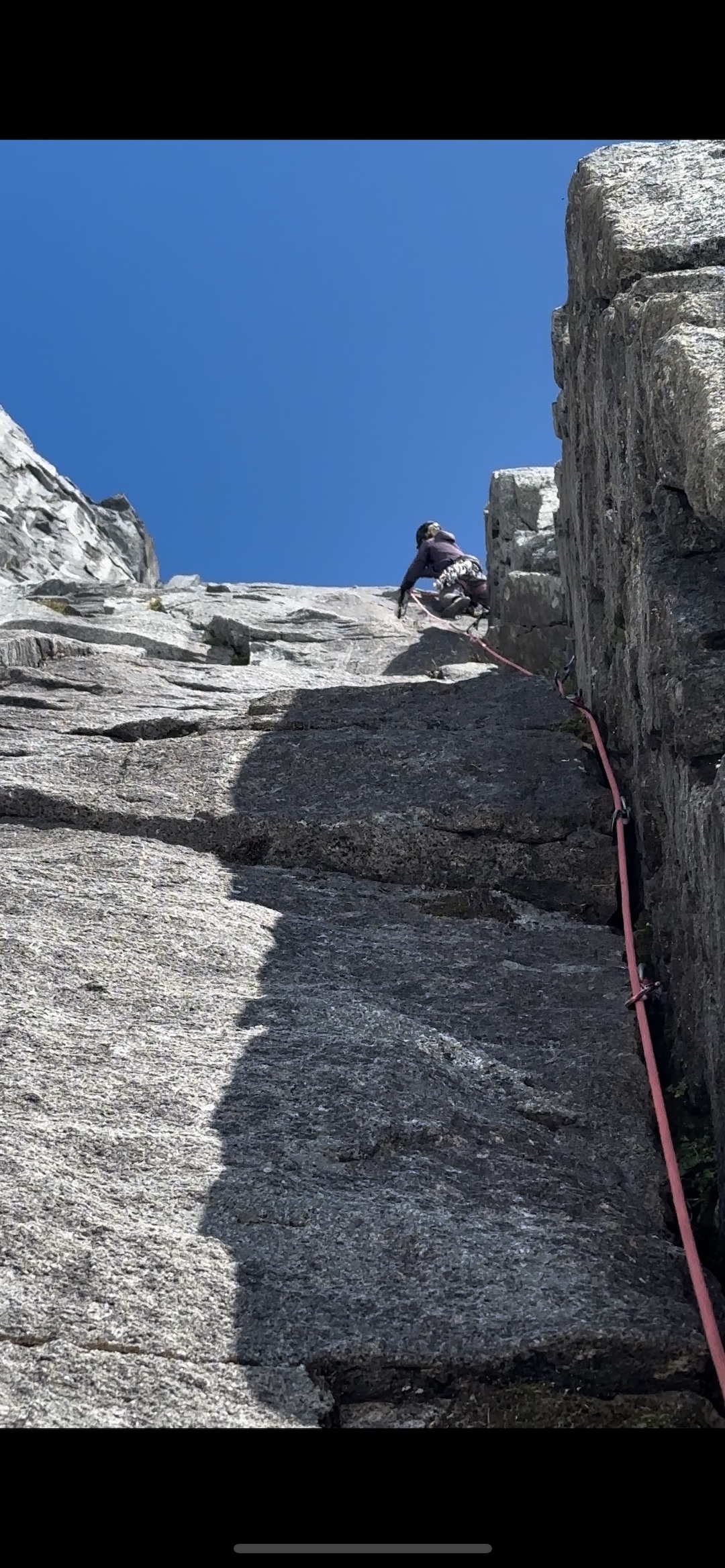 Clay James switching cracks on pitch four of Inside Passage. 