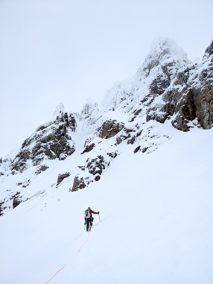 Eric Gilbertson approaching the west face of Boston Peak in February 2024.