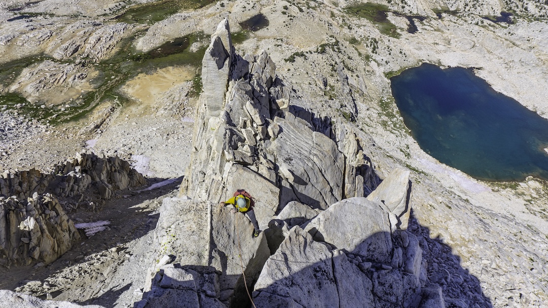 Mike Hathorn on one of the final ridge pitches on Golden Trout Spire.