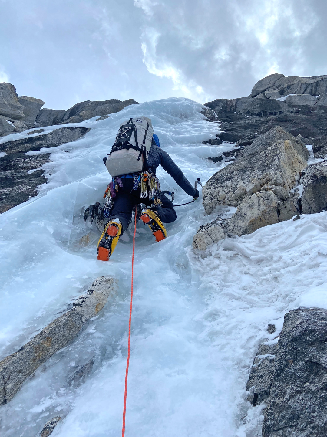 Patrick Gephart on the last pitch of the northeast face before joining the east ridge of Tengkangpoche.