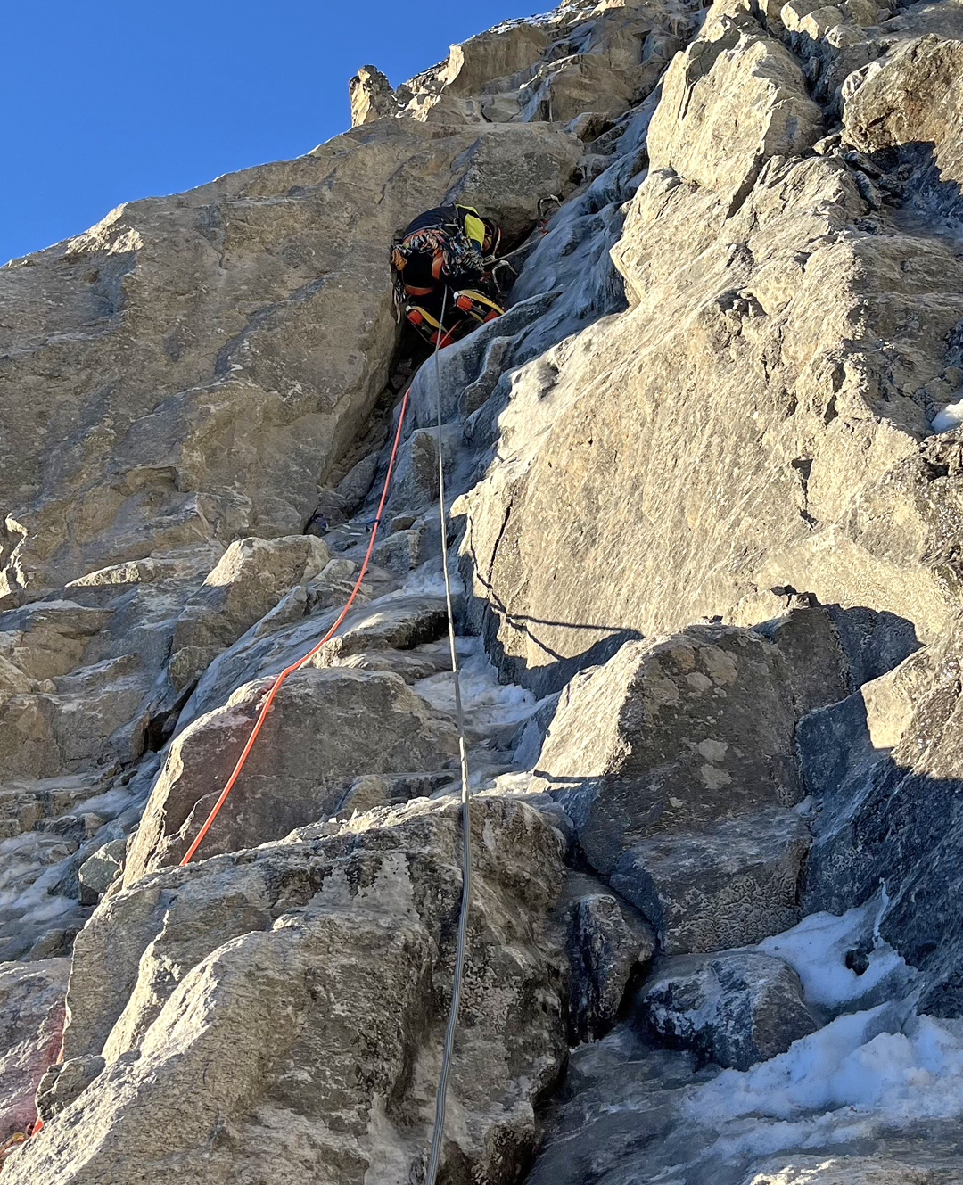 On the first ascent of Butterfly Effect, northeast and east faces of Kyajo Ri.