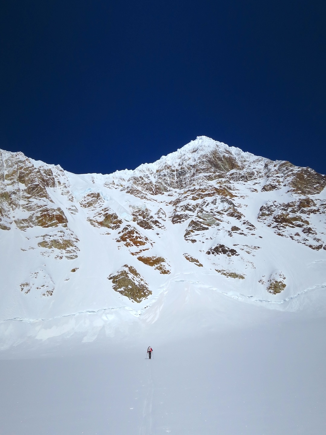 Sam Hennessey approaching the east face of Mt. Russell.