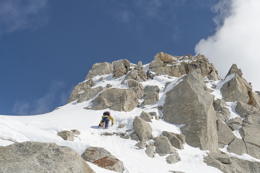 Subaru Takeda and Genya Takenaka climbing on the west ridge (Alaska Grade 4, 5.8 75° ice) of West Kahiltna Peak.