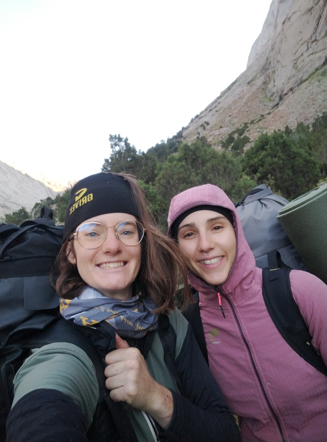 Camilla Reggio (left) and Alessandra Prato heading up for their second effort on the new route Messy Dreamers on Peak 3,850m.