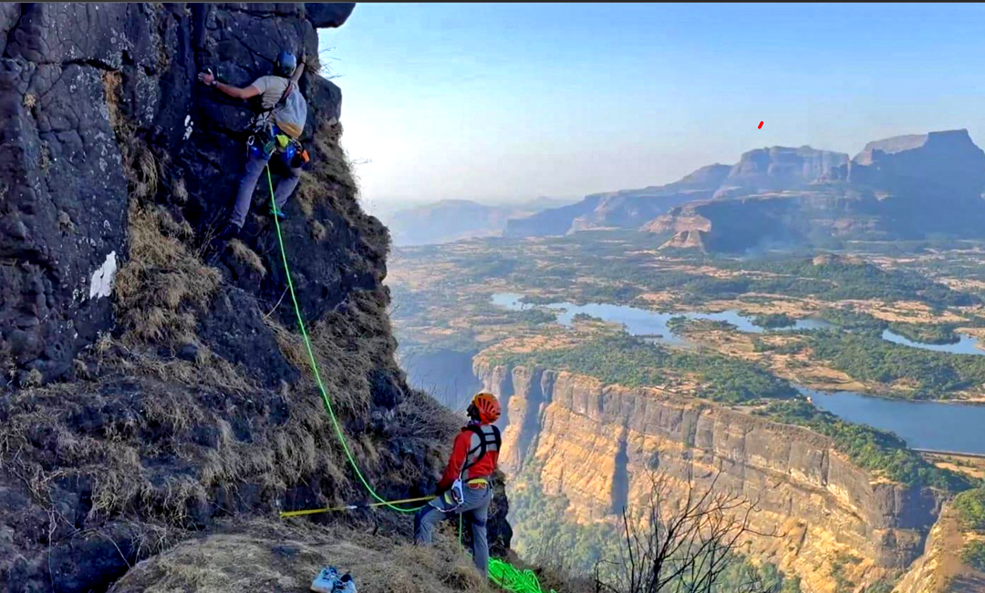 Pawan Hadole, belayed by Samiran Kohle, tackles the summit tower of Shipnoor.