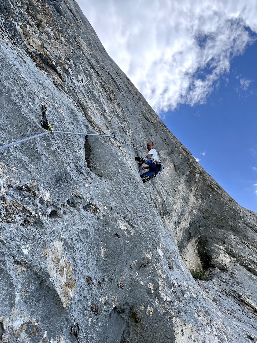 David Gauvin on pitch four of Africa Son (900’, 7 pitches, 5.12-). 