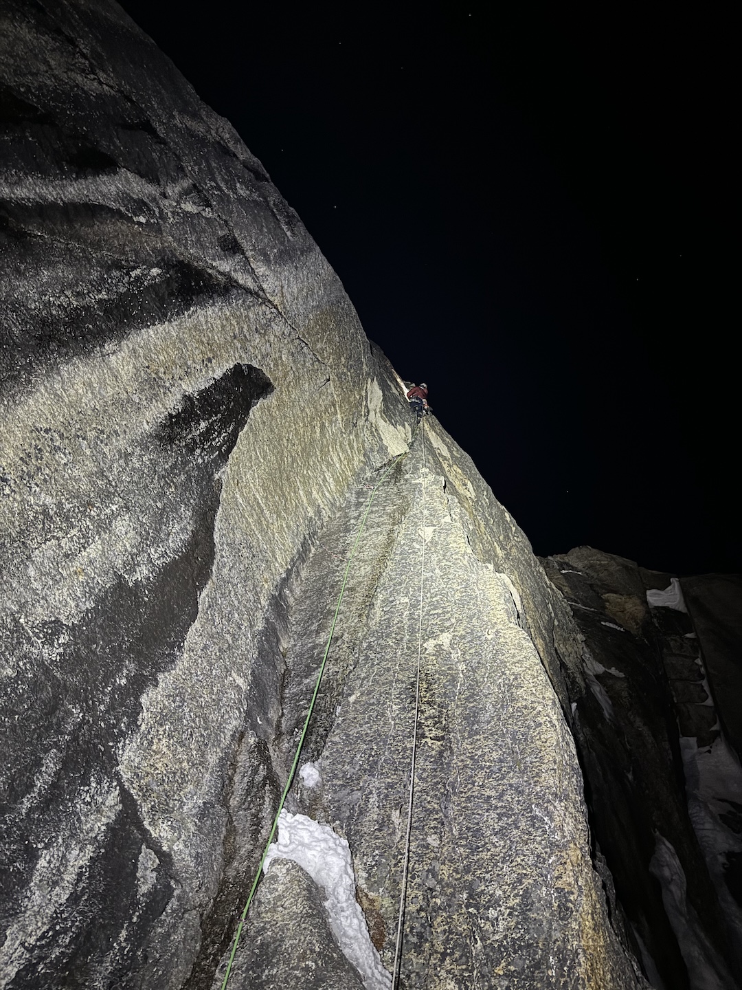 Michael Telstad wrapping up his lead block on day two with a long pitch of aid in the dark.