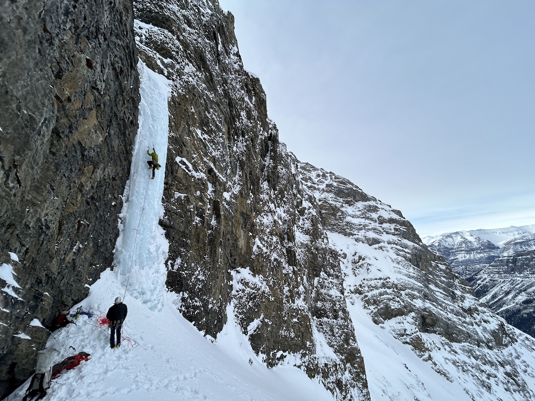 Elias Antaya leading the first WI5 pitch of Peavine Palace (3,000’, IV WI6 M7) in the Chitistone Valley, Wrangell–St. Elias National Park, Wrangell Mountains.
