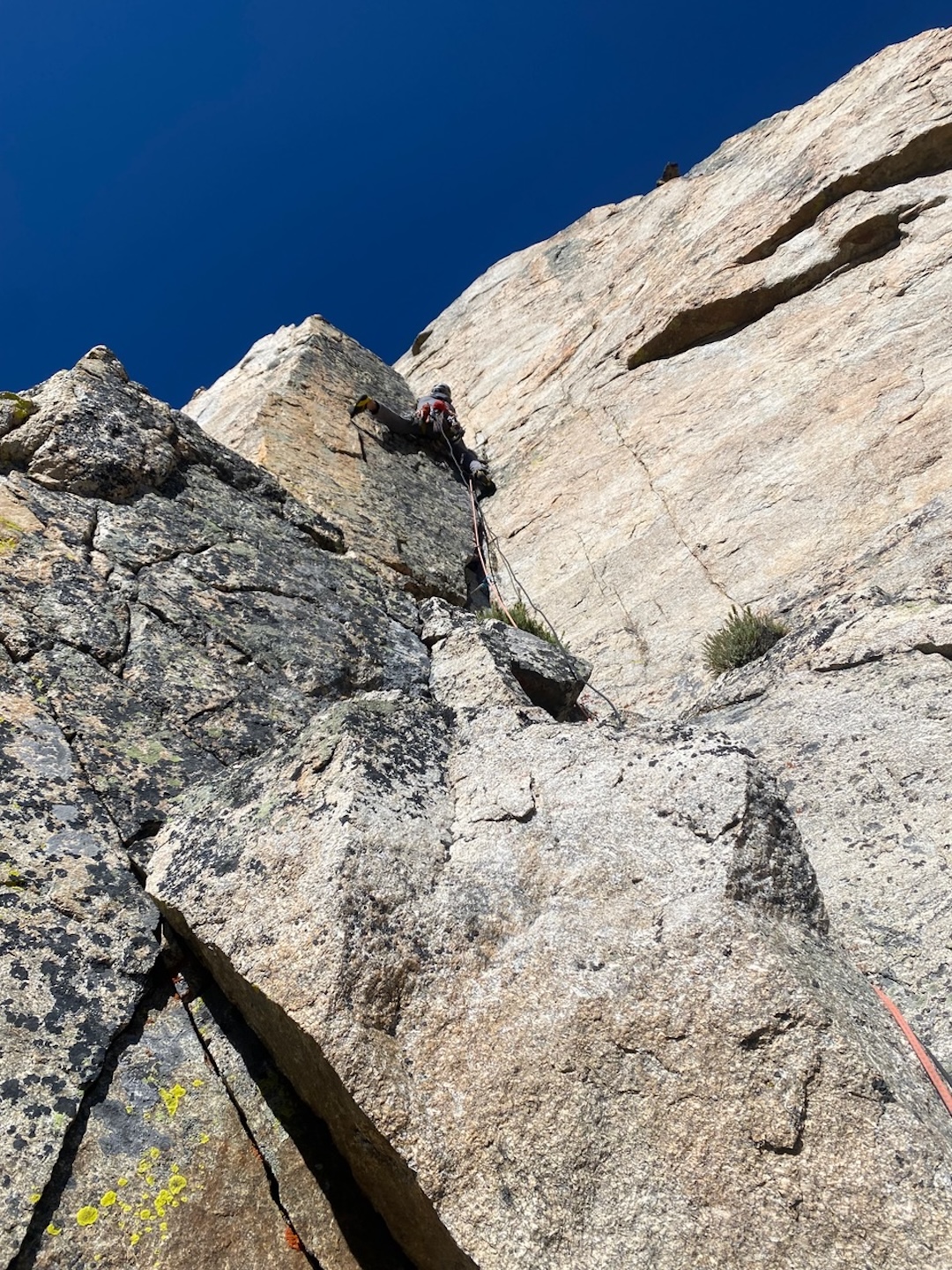  Luc Aurand tackles the final fist crack on East Dihedrals (750’, 5.10d), Limbo, Indian Peaks Wilderness, Colorado. 