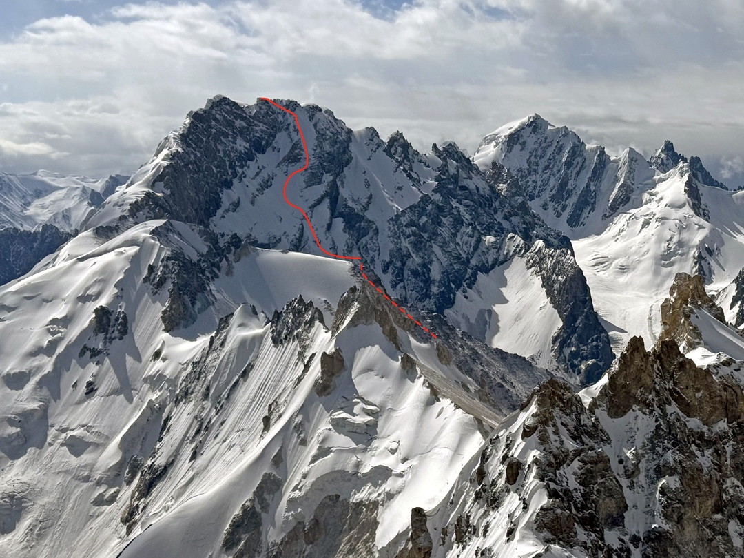 Mashallah Sar and route of ascent, as seen from the top of Shams Sar.  