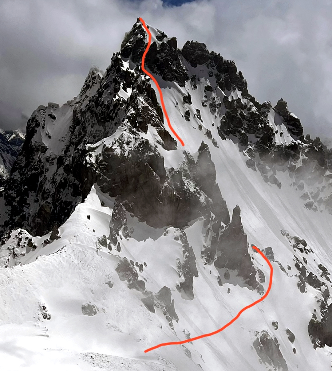 Shams Sar and route of ascent up the southwest face.  