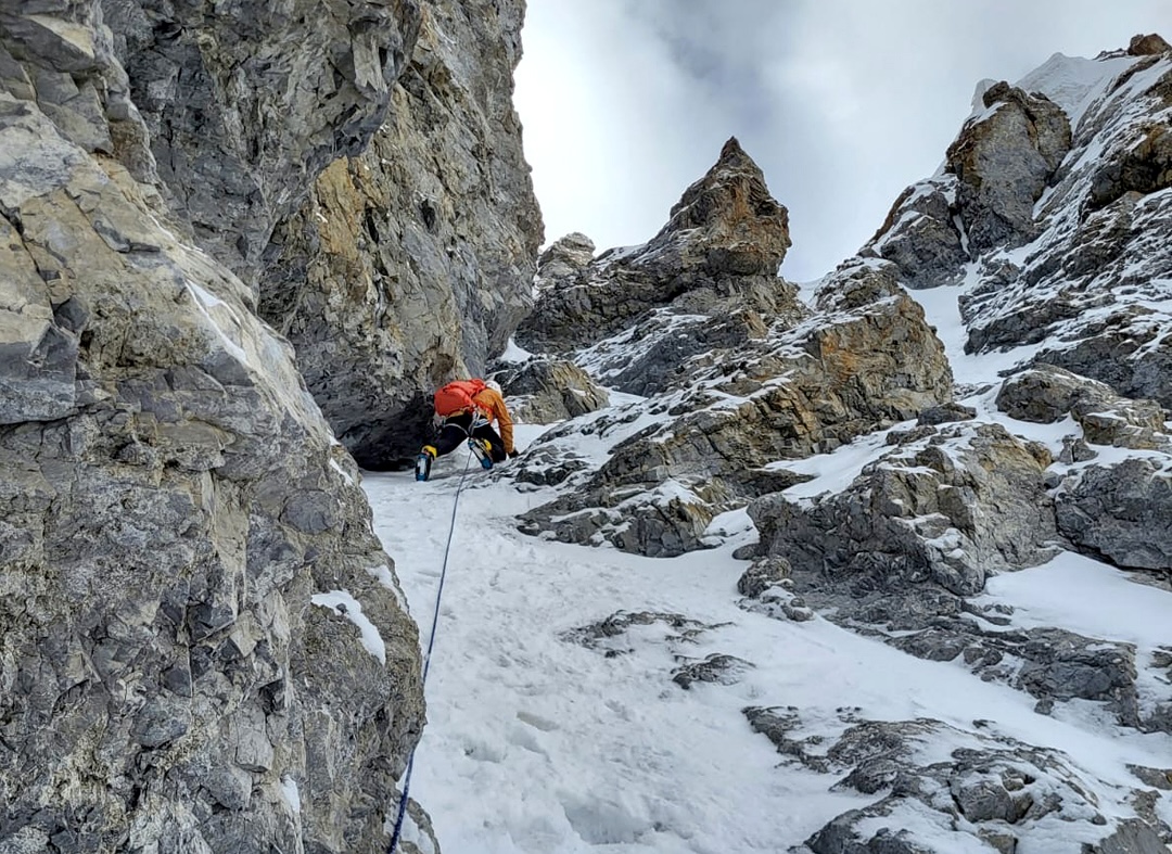 Jacques Sturm during the first ascent of Shams Sar.  