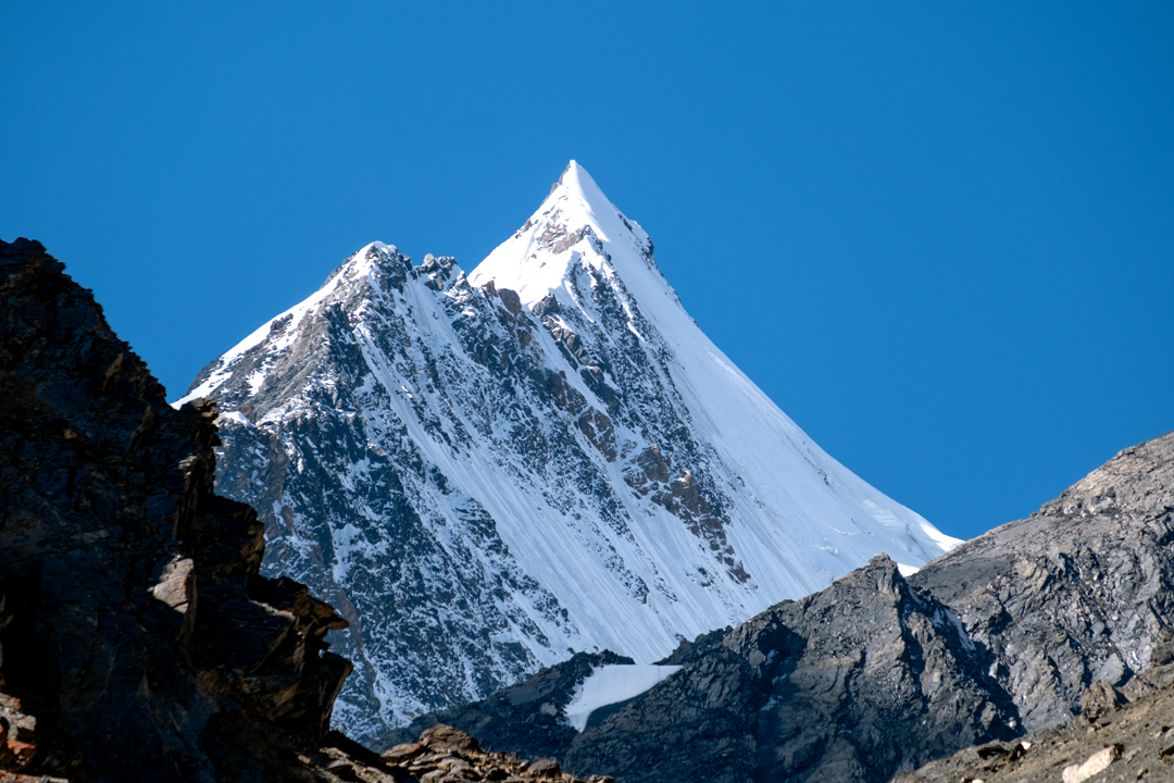 Unclimbed Shalghagin Sar (6,080m) from Avduzhi to the northeast.
