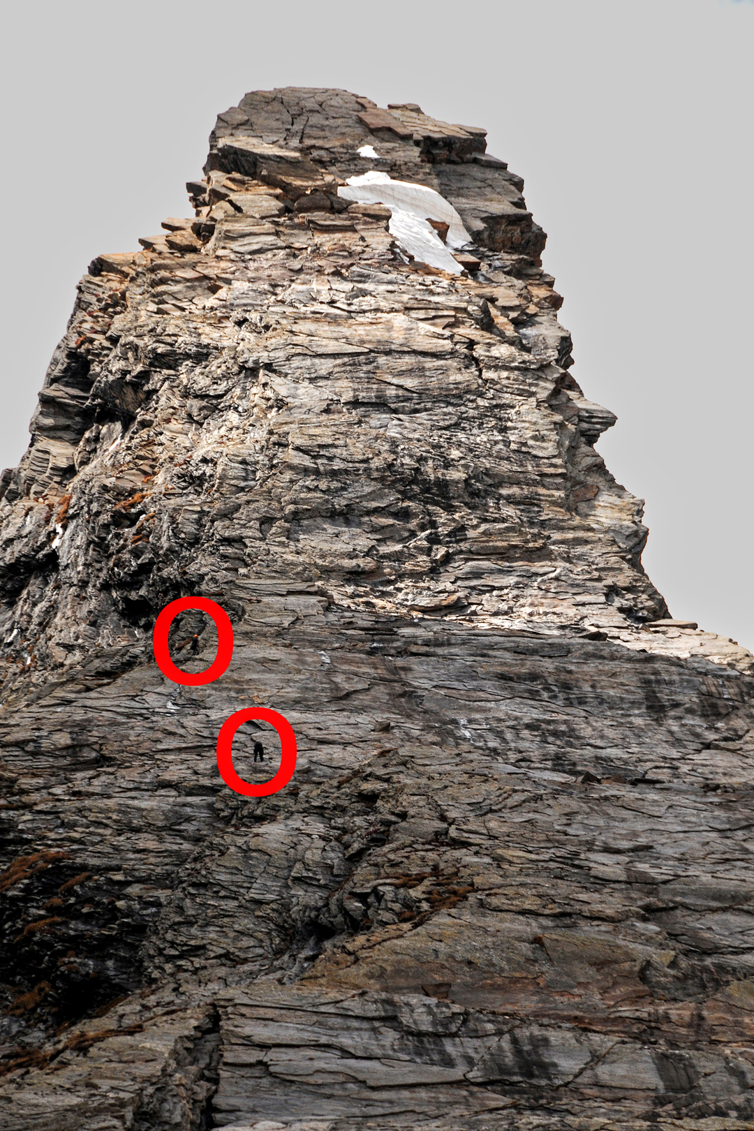 Paulina Janczar and Joanna Nowosadzka approaching the headwall of Mnich at around pitch nine on Very Lucky Ladies. The 2011 route continued just left of the hanging snow formation.  