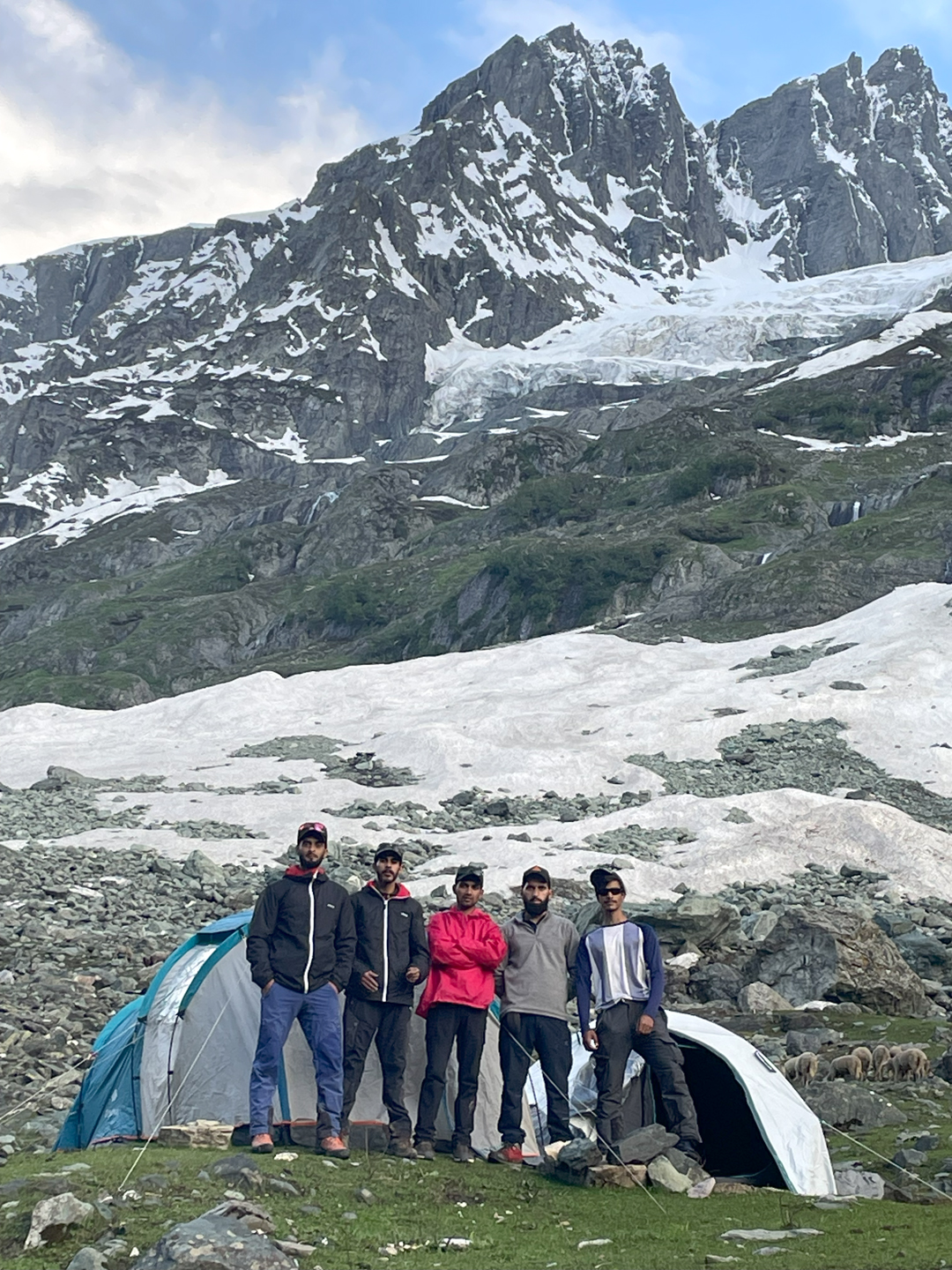 Base camp in the upper Thajiwas Valley (this upper section is known as Bear Valley), with Glacier 3 and peaks on its eastern rim behind.  