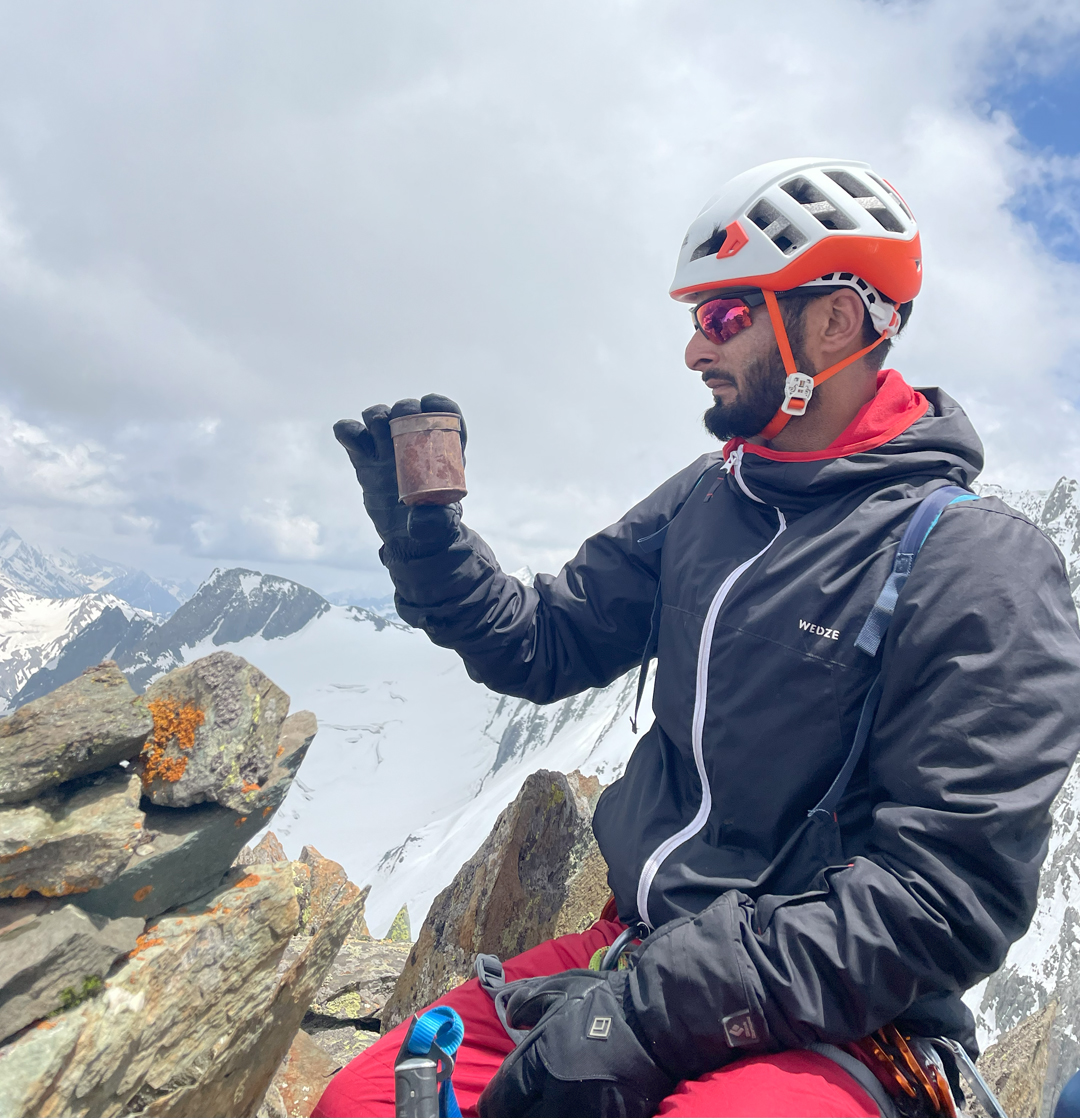 An ancient empty food tin discovered on the summit of Umbrella Peak. 