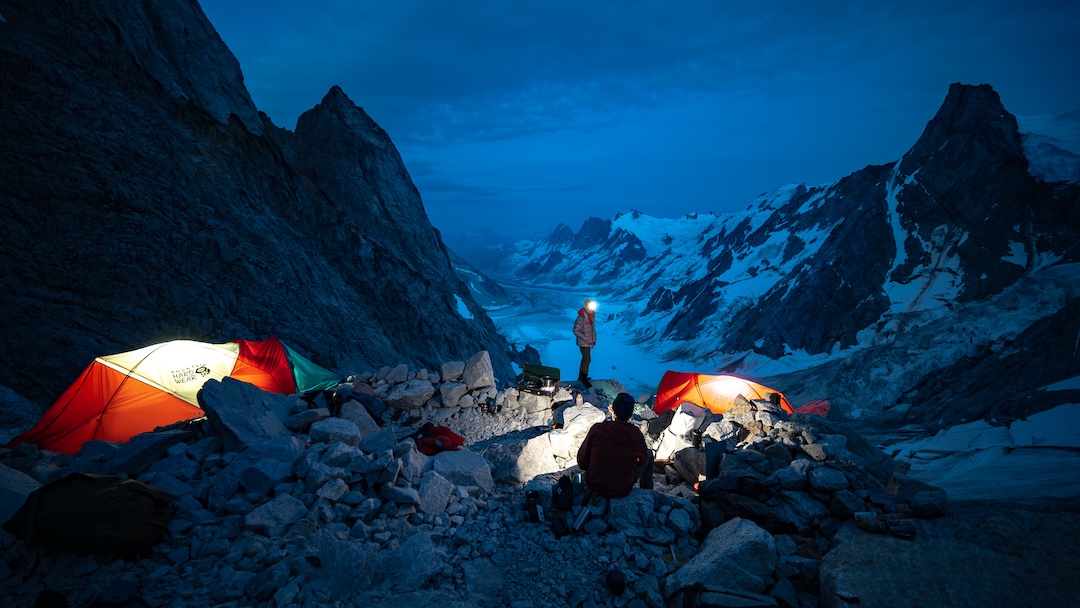 Tim Emmett and Will Stanhope at the Madd Camp bivy below Combatant Mountain.
