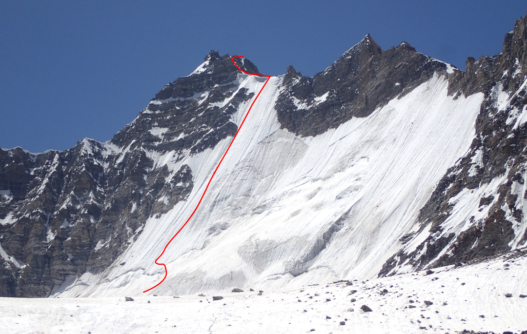 Old and Abandoned on the north face of Spao Ri (T9, 6,107m), seen from around 5,300m. 