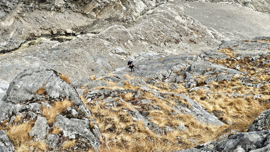 The start of the route to Camp 1 on the ascent to Sundardhunga Khal.  
