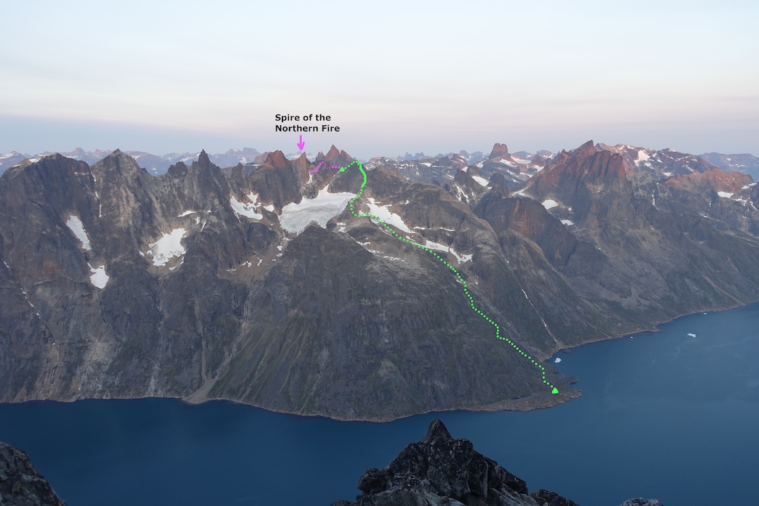The long approach to Spire of the Northern Fire, so called after a show above the tower by the northern lights.