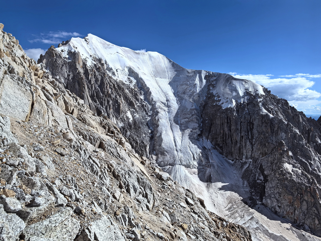 The north face of Sejong seen from the lower part of the west face of Nobgyar North. The mountain received its first ascent in 2023 from the far side (see AAJ 2024).