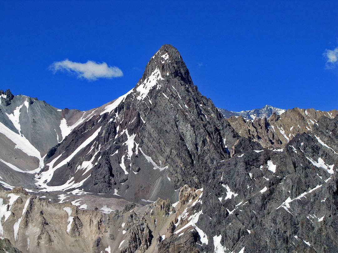 Cerro Mono Negro from the north. After climbing to the saddle on the left, the first ascent team followed the south ridge (hidden) to the top. 