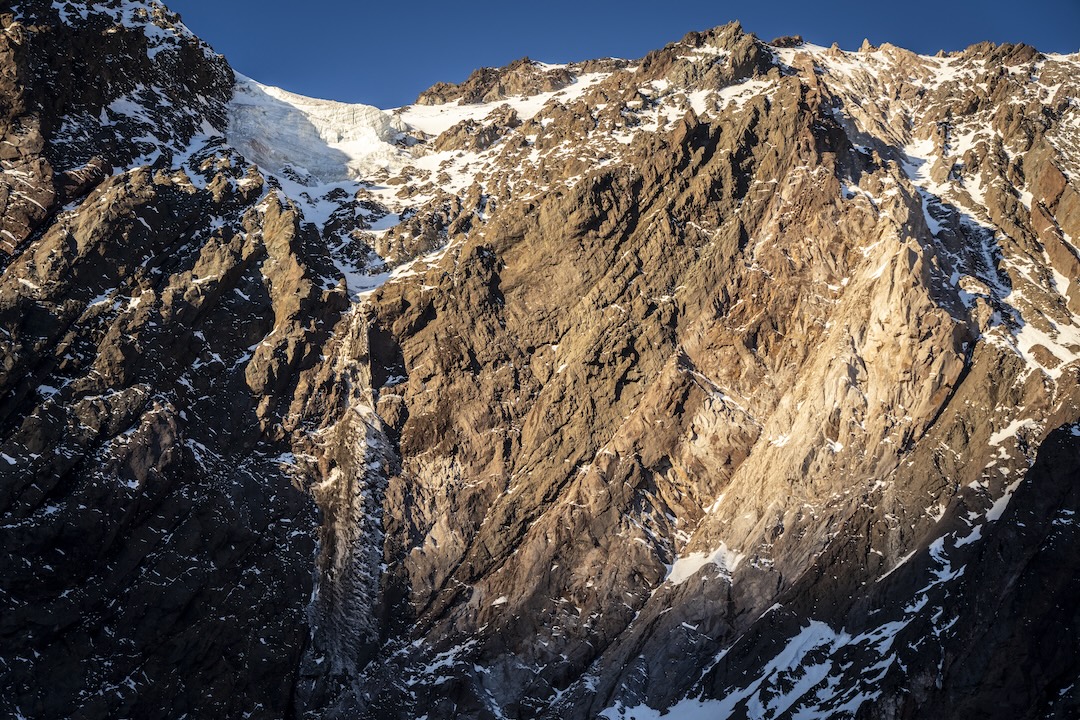The massive icefall on the south face of Cerro Tronco as seen from base camp. 
