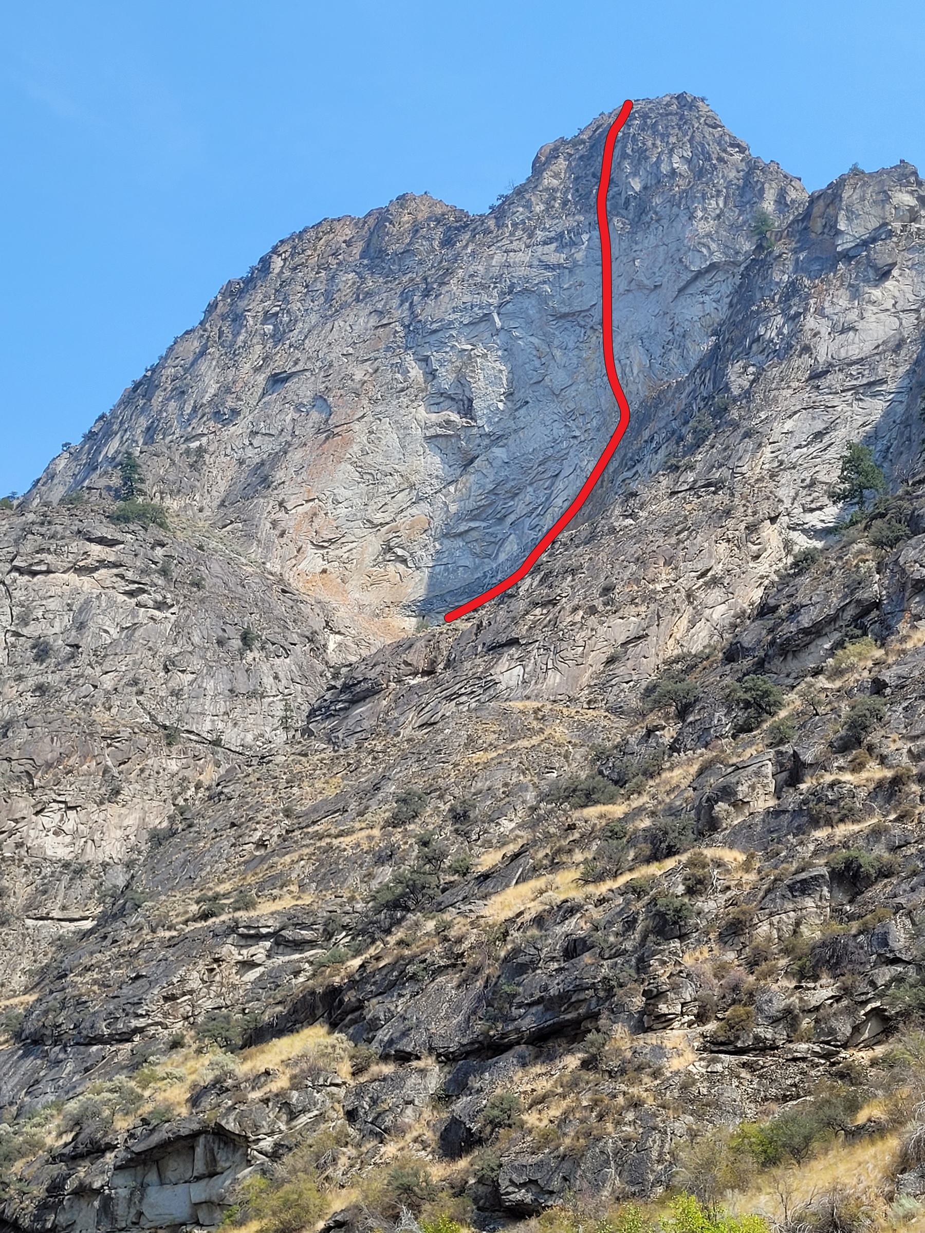 The view of the Redside Wall from the Middle Fork of the Salmon River.