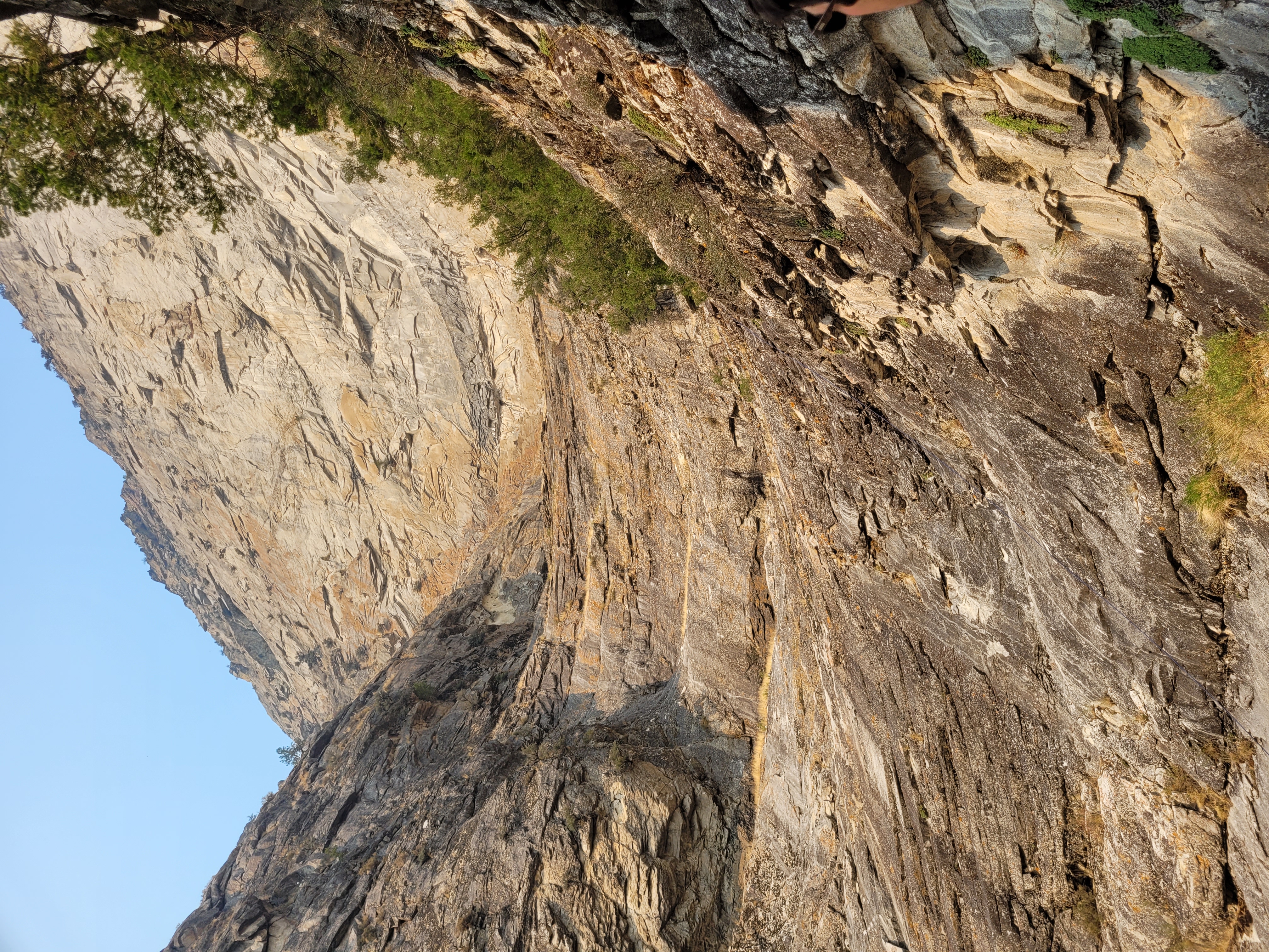 Looking up the gully pitches at the Redside Wall. 