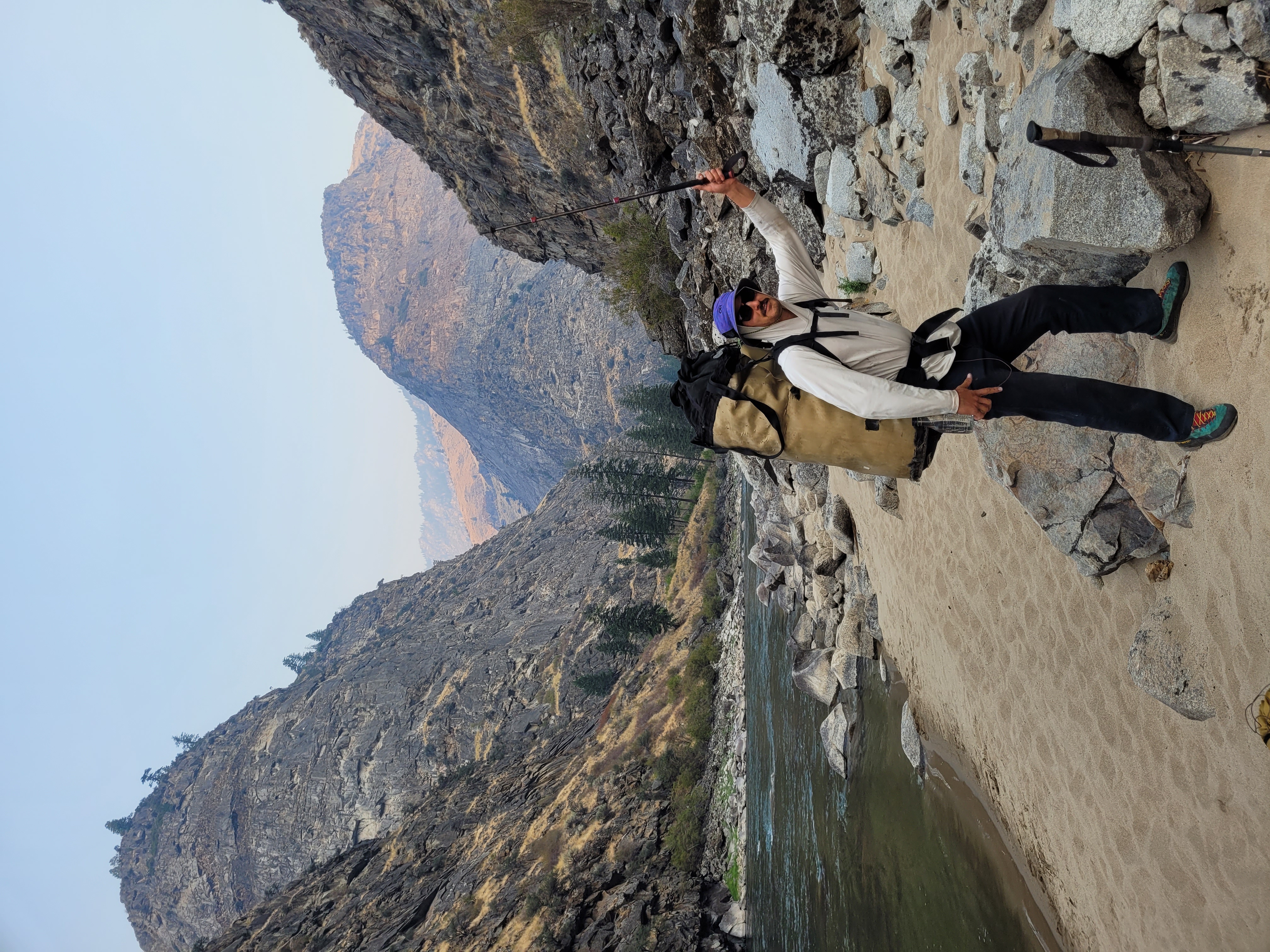 Ky Hart ready for action on the Redside Wall, high above the Middle Fork of the Salmon River. 