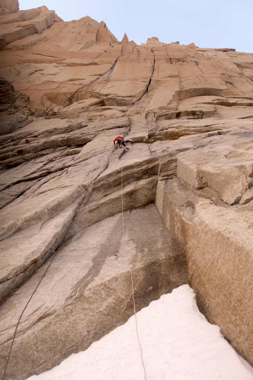 Florian Delcoigne starting up The Approach Team Line during the first free ascent.