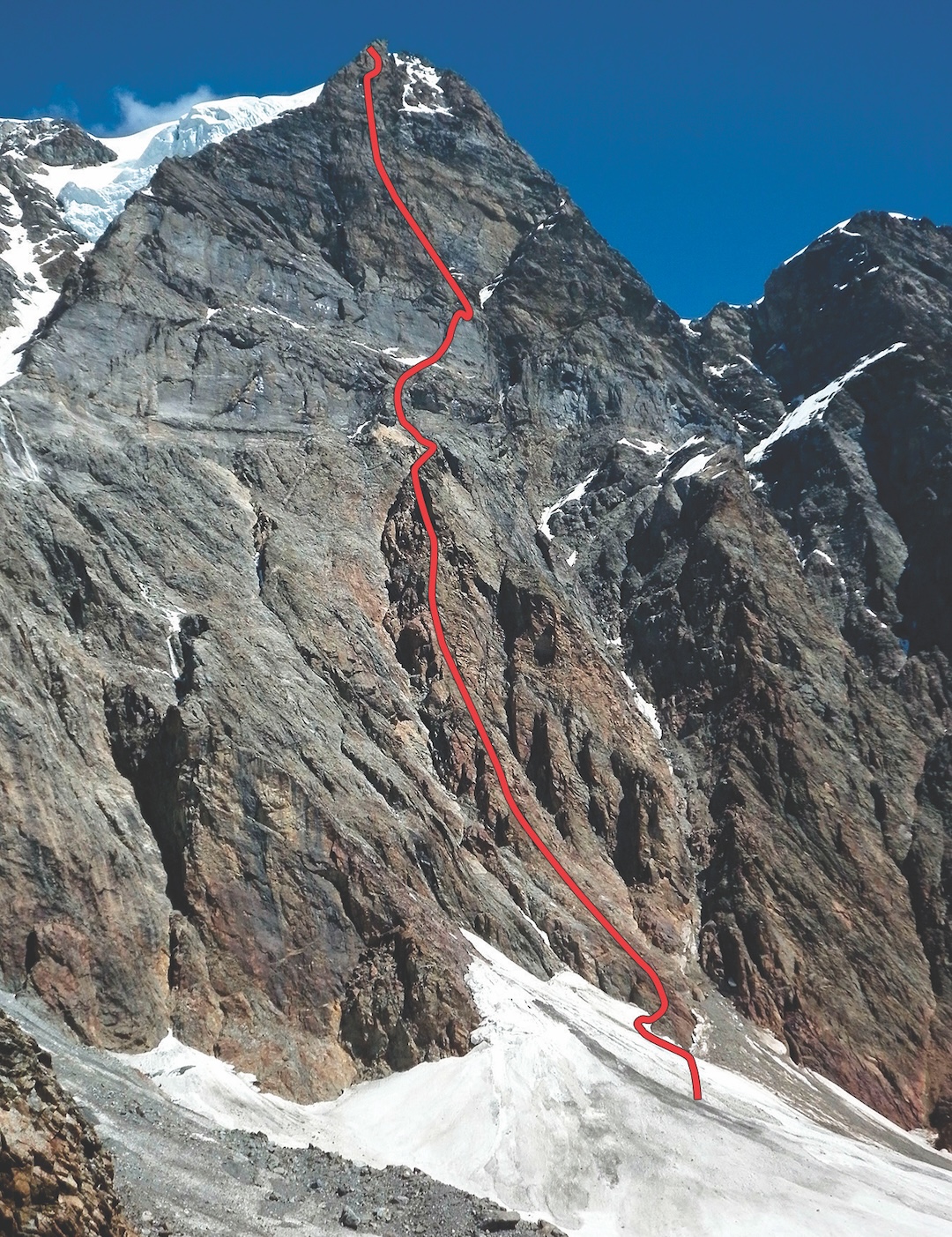 Herbstwanderung on the previously unclimbed 1,050-meter southwest face of the Rottalhorn in the Bernese Oberland. 