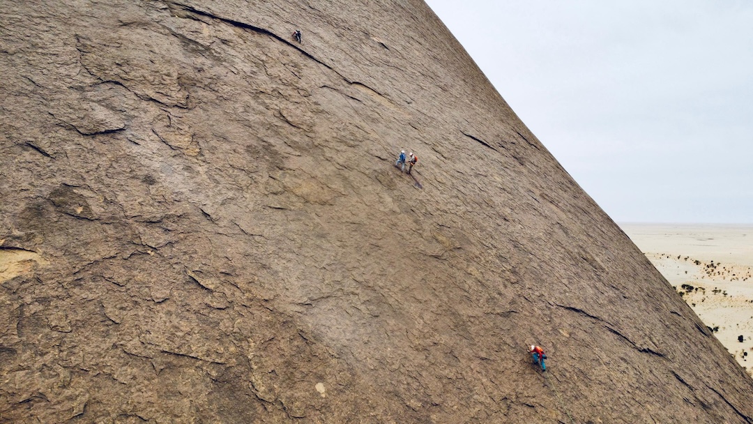 Climbing on the granite slabs of northern Mauritania.