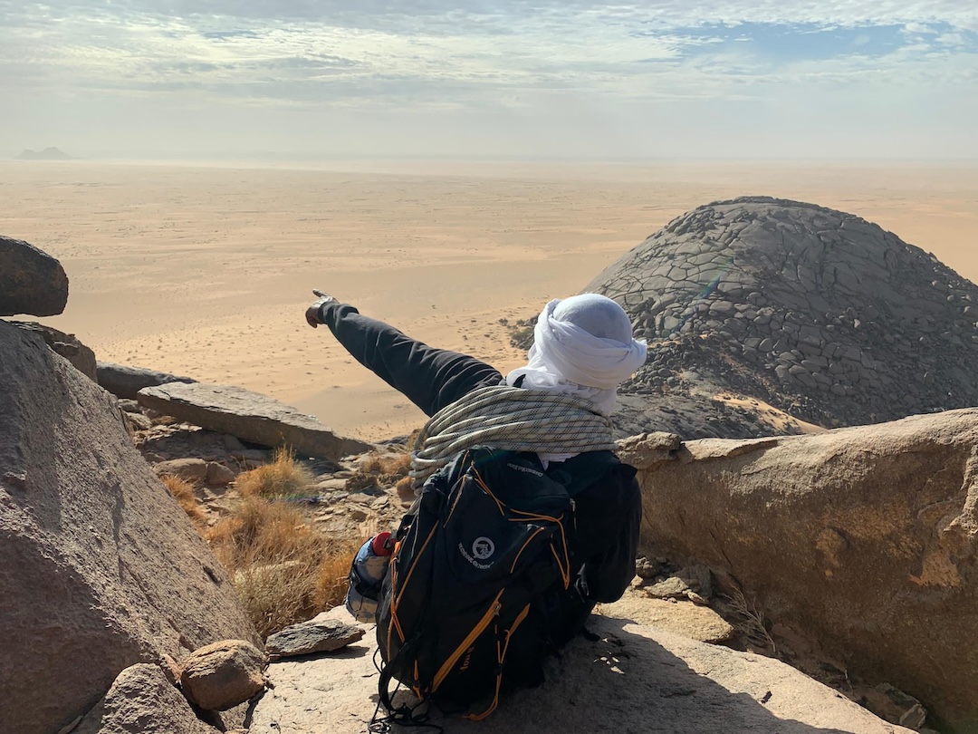The extraordinary view from the granite domes out to the open desert of northern Mauritania.