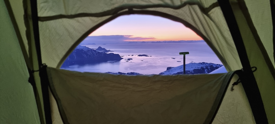 Stjerntinden failed to deliver a suitable site to test a hammock bivouac, but it delivered a superb bivouac view nonetheless.