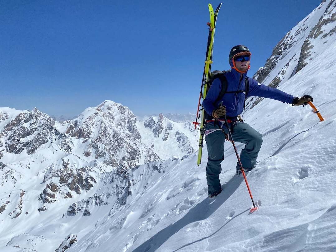 Brody Leven climbing Energia Peak before the ski descent of the northeast face.
