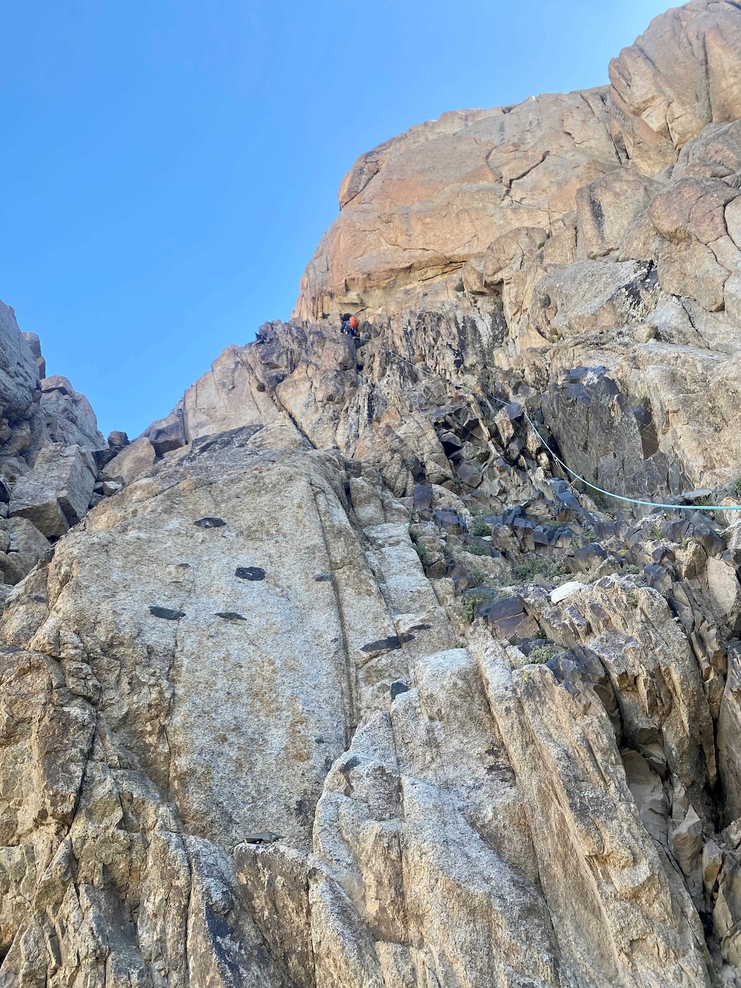 Constantinos Andreou on the third pitch of the west face of Zeus.
