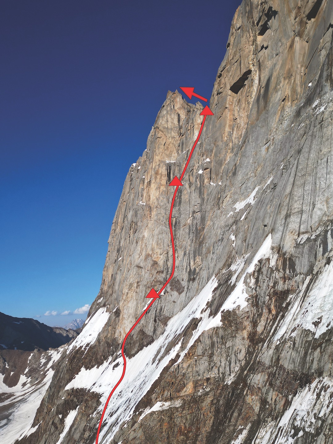 The new route on Argo. The 1989 Petrov Route is just to the left, but completely independent. 