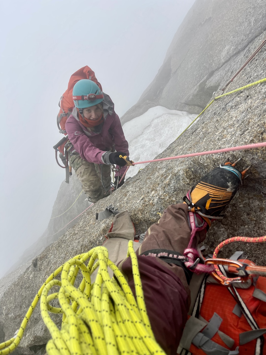 Darya Serupova jugging on the north face of Argo. 