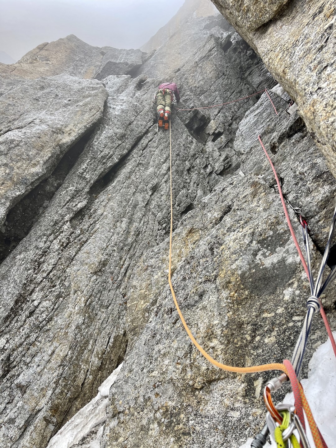 Anastasia Kozlova leading the first pitch after the third bivy on Argo.