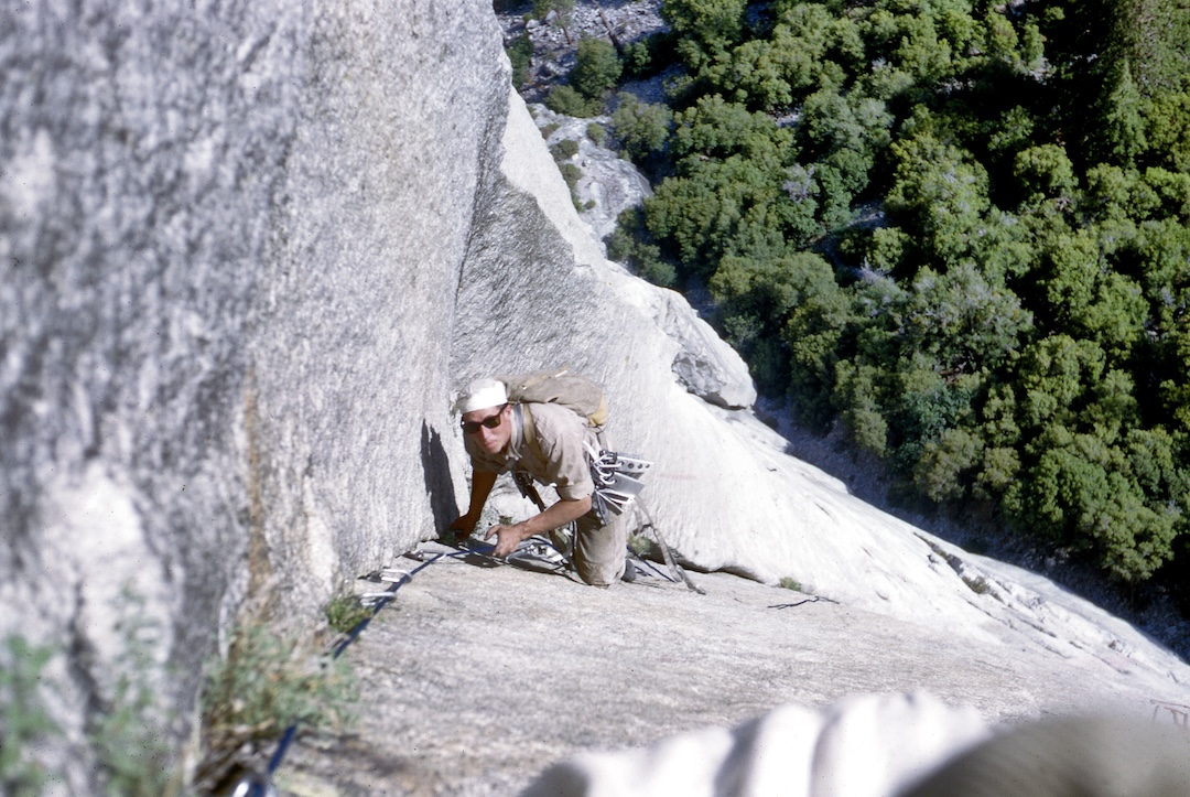 TM Herbert on the Muir Wall, El Capitan, in 1965.  