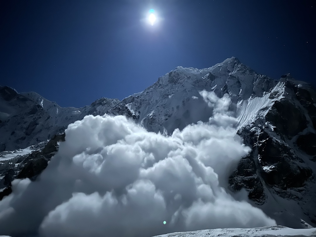 The avalanche that blasted the climbers’ camp the night before they started up Yashkuk Sar I. 
